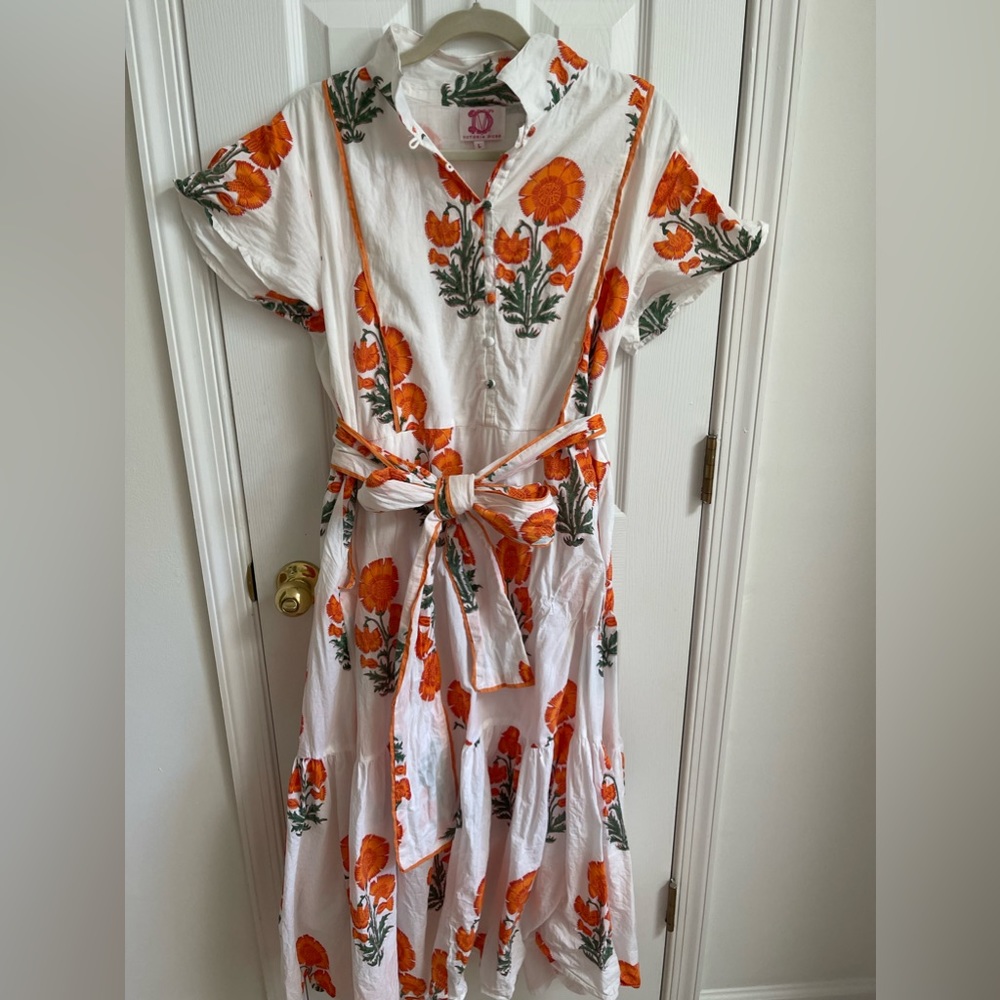 Victoria dunn- Folly Flounced Dress | Crisp Tangerine- size Large